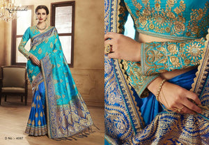 Unique NAK4097 Nakkashi Shaded Blue Silk Jacquard Handloom Saree - Fashion Nation