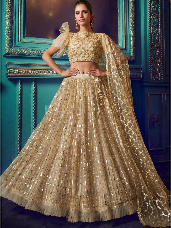 Reception Wear Beige Net Evening Party Special Lehenga - Fashion Nation