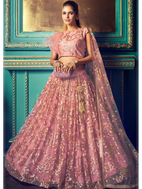 Marriage Party Special Mulberry Pink Net Lehenga Choli - Fashion Nation