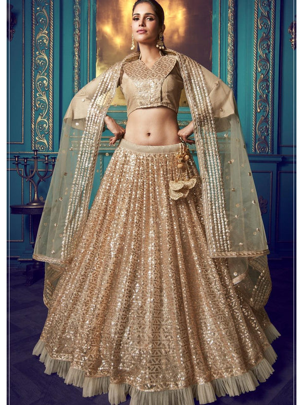 Marriage & Bridal Wear Beige Net Ruffled Designer Lehenga Choli - Fashion Nation