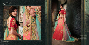 Stylish NAK4115 Bridal Shaded Red Rama Satin Silk Net Lehenga Choli - Fashion Nation