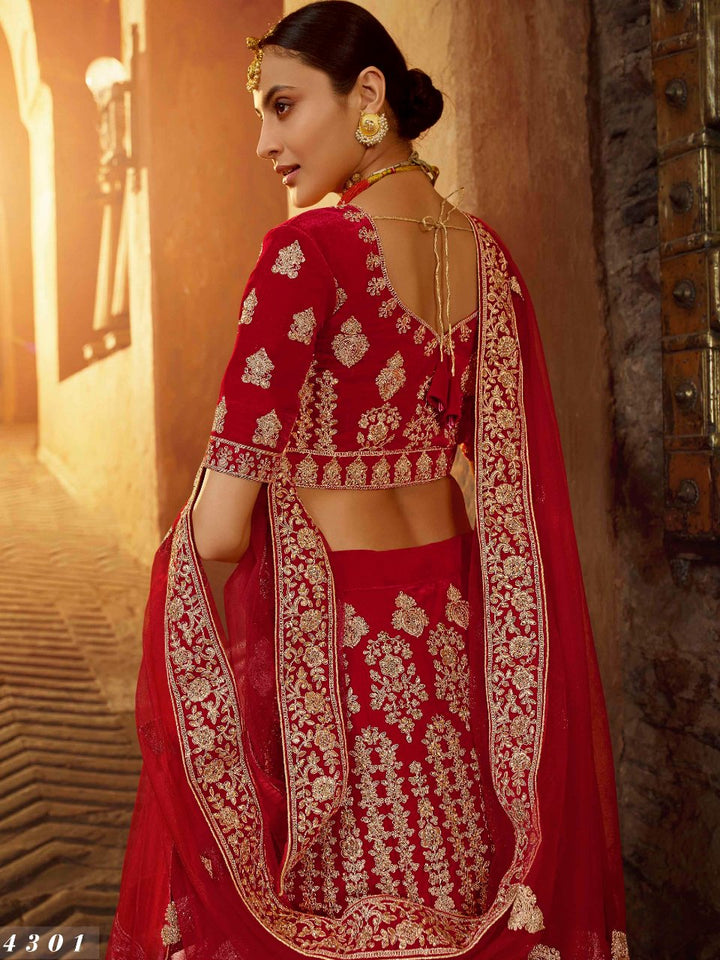 Bridal Wear Red Velvet Designer Lehenga Choli - Fashion Nation