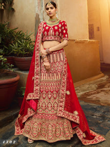 Reception Wear Red Velvet Wedding Special Lehenga Choli by Fashion Nation