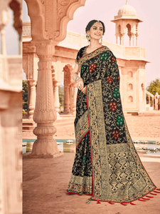 Party Wear Black Weaving Silk Stylish Saree with Blouse by Fashion Nation