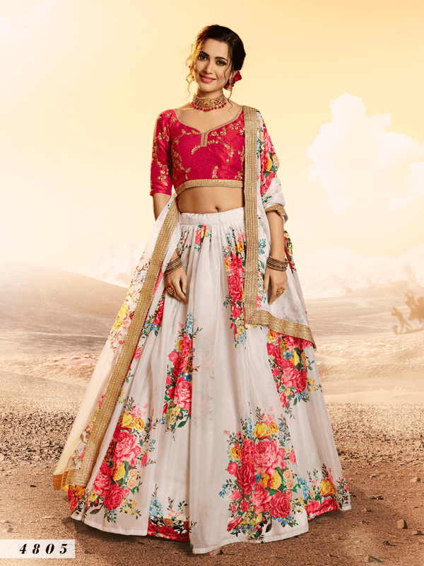 Festival Wear White Multicoloured Organza Digital Print Fancy Lehenga - Fashion Nation