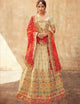 Royal KIM5005 Fabulous Beige Red Maroon Jacquard Silk Lehenga Choli - Fashion Nation