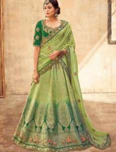Exquisite KIM5009 Dressy Kimora Shaded Green Jacquard Silk Lehenga Choli - Fashion Nation
