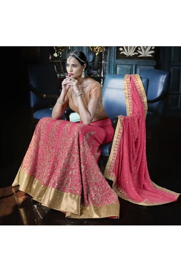 Dainty Nakkashi NAK5054 Bridal Pink Georgette Silk Lehenga Choli - Fashion Nation