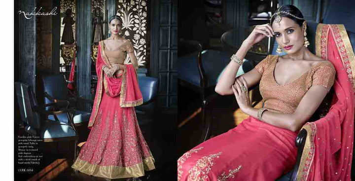 Dainty Nakkashi NAK5054 Bridal Pink Georgette Silk Lehenga Choli - Fashion Nation