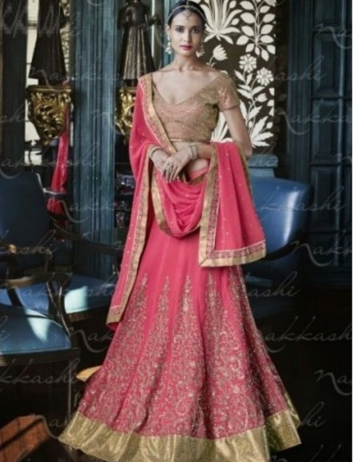 Dainty Nakkashi NAK5054 Bridal Pink Georgette Silk Lehenga Choli - Fashion Nation