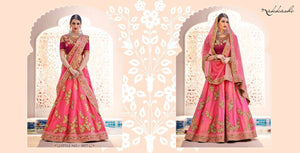 Special Nakkashi Bridal NAK5077 Peach Rani Silk Net Lehenga Choli - Fashion Nation