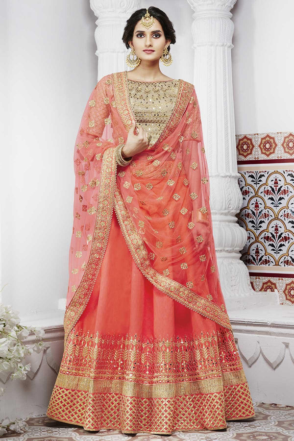 Gorgeous NAK5088 Bridal Peach Beige Handloom Silk Net Lehenga Choli - Fashion Nation