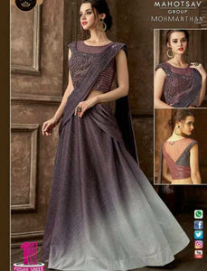 Indo Western MOH5113 Party Wear Shaded Mauve Grey Silk Lycra Saree Gown - Fashion Nation