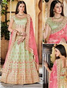 Delicate Nakkashi NAK5123 Bridal Pista Green Satin Silk Pink Net Lehenga Choli - Fashion Nation