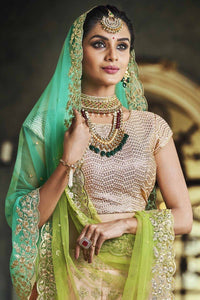 Stunning Nakkashi NAK5132 Bridal Pink Satin Silk Shaded Green Blue Net Lehenga Choli - Fashion Nation