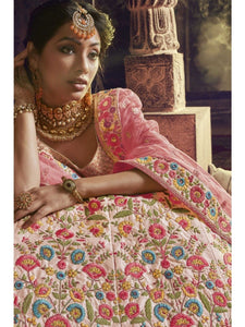 Wedding Wear Nakkashi NAK5141 Bridal Multicoloured Pink Peach Net Silk Lehenga Choli - Fashion Nation