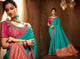 Splendid IW10209 Turquoise Blue Banarasi Pink Raw Silk Saree - Fashion Nation