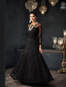 Party Wear Indo Western GLA66003 Black Net Silk Abaya Style Anarkali - Fashion Nation
