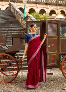 Evergreen Magenta Linen Silk Weaving Saree with Blouse - Fashion Nation