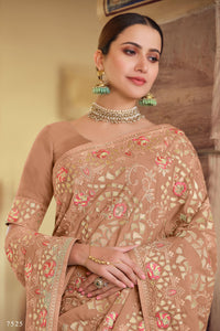 Mehendi Party Wear Brown Designer Saree for Online Sales by Fashion Nation