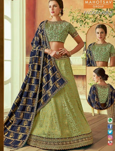 Unique MAH7807 Wedding Wear Blue Green Silk Lehenga Choli - Fashion Nation