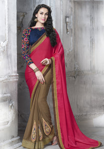 MU8818 Designer Pink Beige Blue Georgette Silk Saree - Fashion Nation