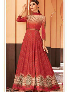 Indo Western Delicate Multicoloured Pink Cotton Satin Malmal Anarkali Gown - Fashion Nation