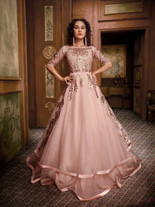 Designer Indo Western TH89661 Cocktail Wear Pink Silk Net Gown - Fashion Nation
