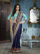 Premium ADA507 Designer Navy Blue Turquoise Silk Satin Saree - Fashion Nation