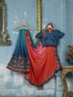 Embroidered ADA514 Designer Shaded Blue Orange Silk Satin Saree - Fashion Nation