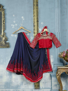 Elegant ADA517 Designer Navy Blue Red Satin Silk Saree - Fashion Nation
