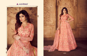 Beautiful ASH8244 Indo Western Pink Net Silk Floor Length Anarkali Gown - Fashion Nation