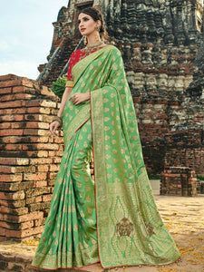 Finest BS12112 Designer Green Red Banarasi Silk Jacquard Saree - Fashion Nation