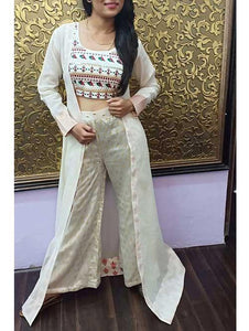 Nushrat Bharucha KF3581 Bollywood Inspired Cream White Silk Palazzo Suit with Jacket - Fashion Nation