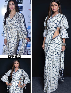 Shilpa Shetty KF3663 Bollywood Inspired Black White Chiffon Silk Saree - Fashion Nation
