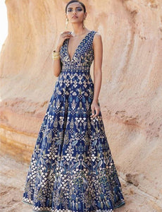 Designer Indo Western KF3759 Bollywood Inspired Blue Silk Gown - Fashion Nation