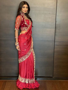 Shilpa Shetty KF3865 Bollywood Inspired Red Silk Saree - Fashion Nation