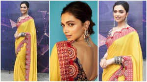 Deepika Padukone KF3882 Bollywood Inspired Yellow Georgette Saree - Fashion Nation