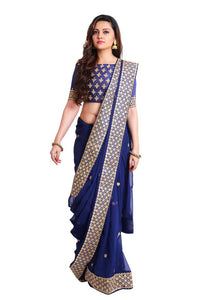 Sridevi KFP574 Bollywood Inspired Navy Blue Georgette Silk Saree - Fashion Nation