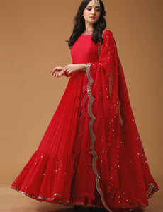 Sizzling KF3607 Bollywood Inspired Red Georgette Anarkali Gown - Fashion Nation