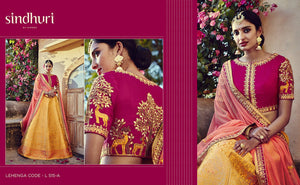 Bridal Kimora Ethnic L515A Peach Yellow Pink Banarasi Silk Jacquard Lehenga Choli - Fashion Nation
