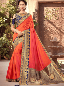 Indian Wear Peach Silk Jacquard Women Saree with Blouse by Fashion Nation