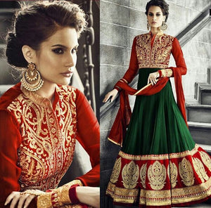 PRK4841 Ethnic Alluring Green Red Georgette Anarkali Gown - Fashion Nation