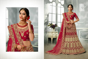 Royal Bridal PRM7398 Wedding Special Maroon Velvet Satin Silk Net Lehenga Choli - Fashion Nation
