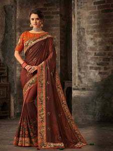 Splendid RA21613 Designer Brown Orange Silk Saree - Fashion Nation
