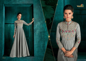 Suave ROZ51013 Indo Western Grey Silk Floor Length Gown - Fashion Nation