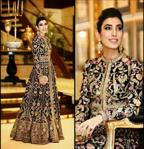 Fashionable SF6132 Bollywood Inspired Black Multicoloured Silk Anarkali Gown - Fashion Nation