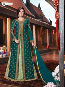 Stylish VIO6105 Indo Western Green Handloom Tussar Silk Jacket with Long Anarkali & Pant - Fashion Nation