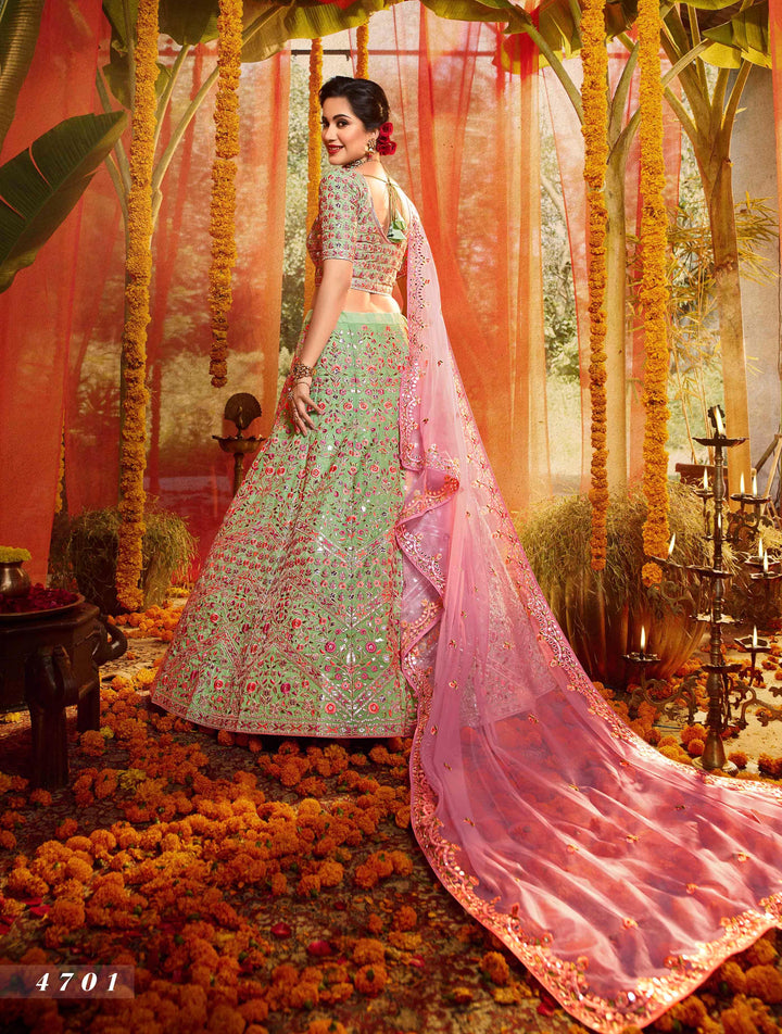 Bridal Wear Green Organza Silk Designer Lehenga Choli - Fashion Nation