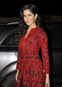 Amazing KD1117 Bollywood Inspired Katrina Kaif Black Red Silk Anarkali Gown - Fashion Nation